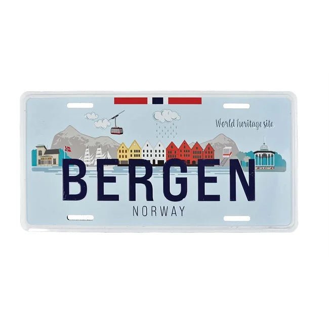 Bilskilt, Bergen skyline, preget - NorwegianStore24