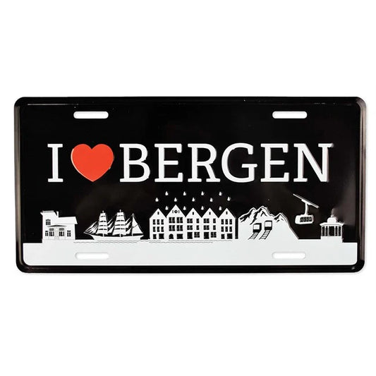 License plate, I love Bergen, embossed