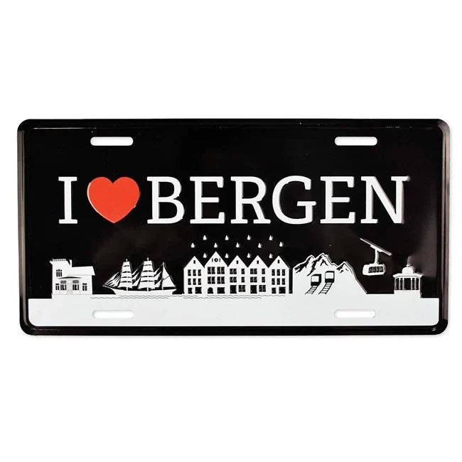 Bilskilt, I love Bergen, preget - NorwegianStore24