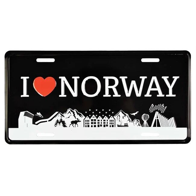 Bilskilt, I love Norway, preget - NorwegianStore24