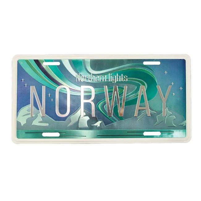 Bilskilt, Norway Nordlys tegnet, foliert - NorwegianStore24
