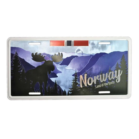 License plate, Norway moose/fjord, embossed