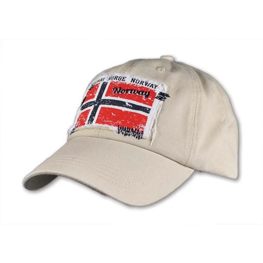 Cap w/worn flag on front, White