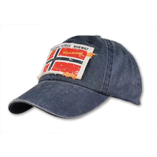 Cap w/worn flag on front, Navy