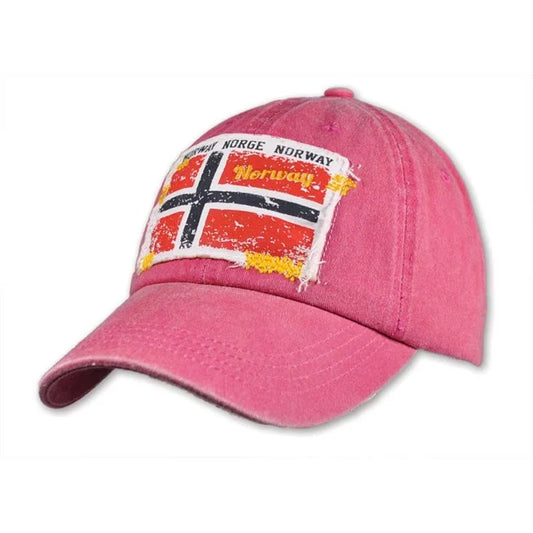 Cap w/worn flag on front, Pink