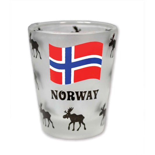 Frosted dram cup, many moose