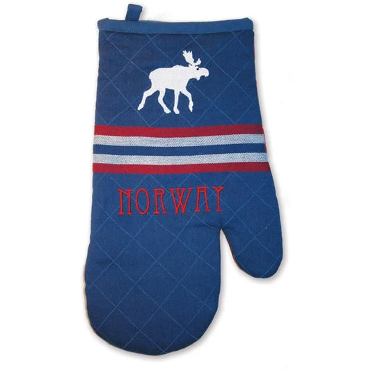 Barbeque mitten, blue, embroidered moose