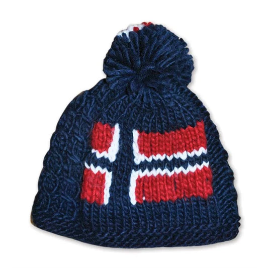 Chunky knit hat, navy, Norwegian flag