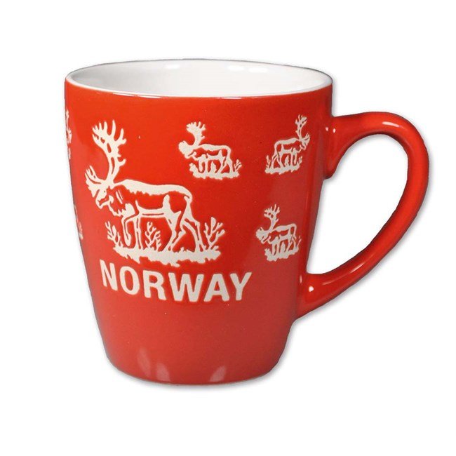 Keramikk krus, Reinsdyr, Rød - NorwegianStore24
