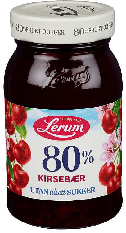 Kirsebærsyltetøy u/sukker 340g Lerum - NorwegianStore24