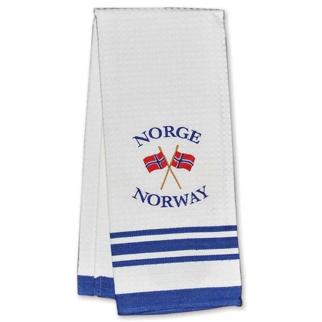 Kjøkkenhåndkle, hvitt m/brodert flagg - NorwegianStore24