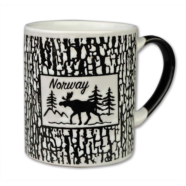 Mug, White/Black Tree Stump, Moose