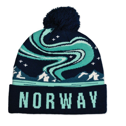 Hat, Norway, northern lights, blue and green