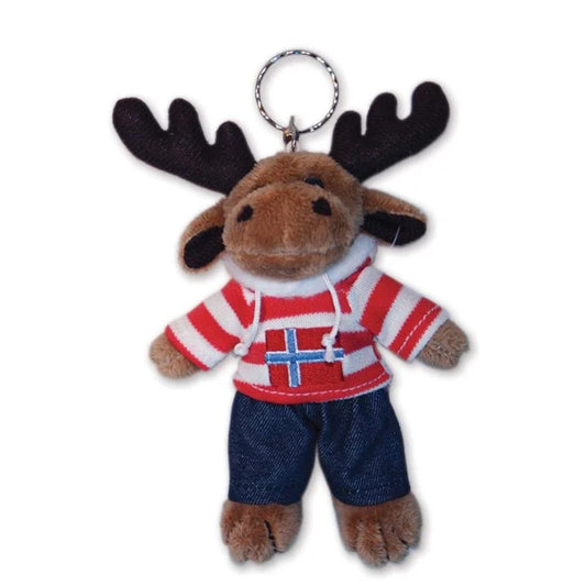 Plush elg, hettegenser, nøkkelring, rød