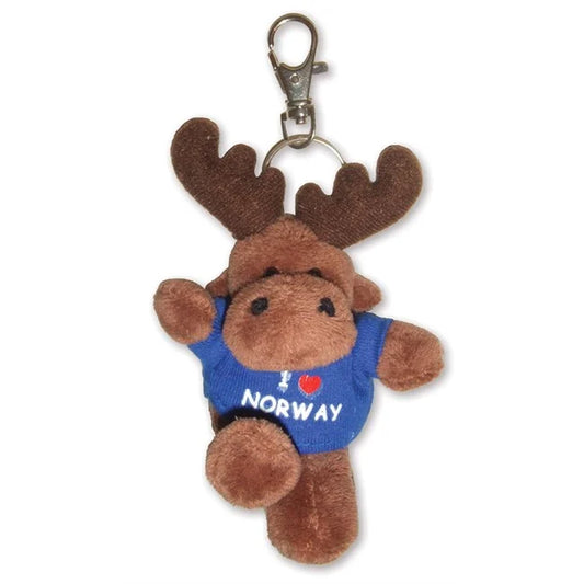 Plush moose with key ring and sweater, Blue