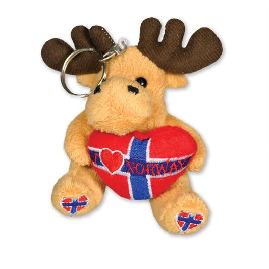 Plysh elg med flagghjerte, Nøkkelring