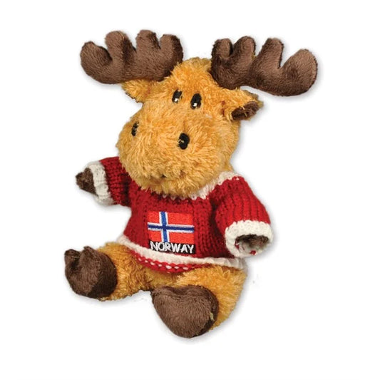 Plysh elg med rød strikkegenser, Liten