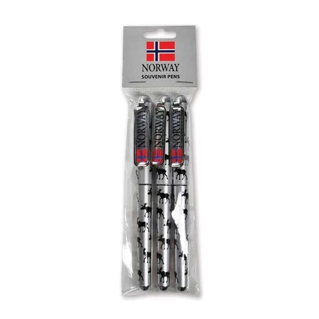 Sett med 3 stk. kulepenner, Mange elger, sølv