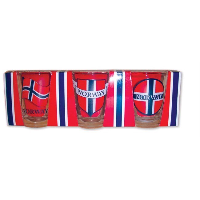 Sett med 3 drammebeger, Flagg - NorwegianStore24