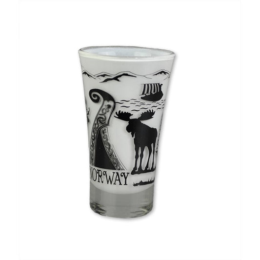 Shotglass, Black/White, Norway motif