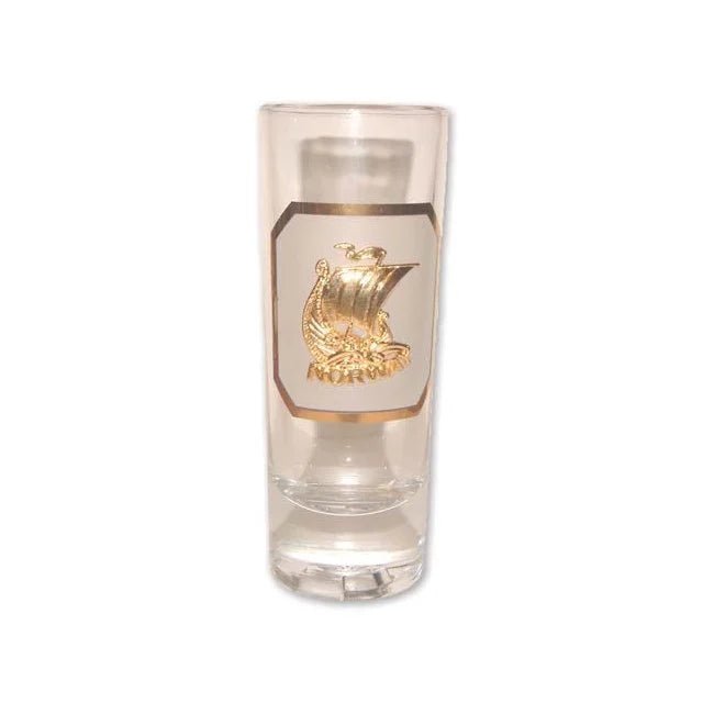 Snapsglass M/Vikingskip i gull - NorwegianStore24
