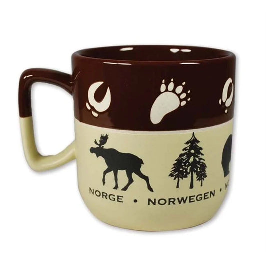Stoneware mug, Norwegian animals, Brown