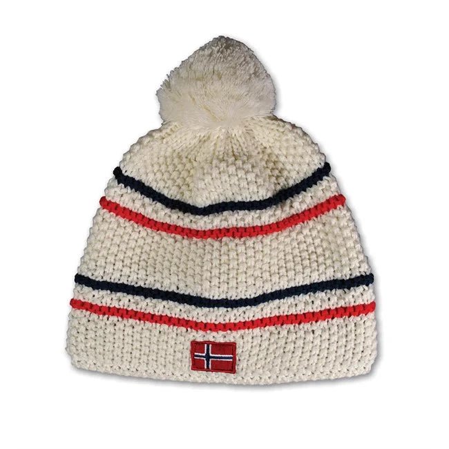 Strikket lue, Perlestrikk, Hvit - NorwegianStore24
