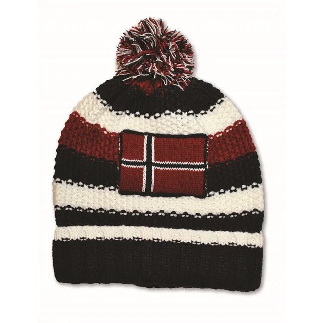 Strikket lue med dusk, Norsk Flagg Patch - NorwegianStore24