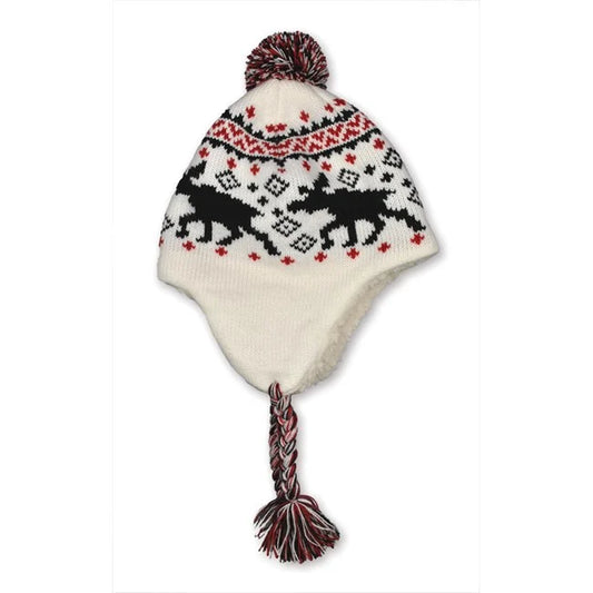 Knitted hat w/braids, White moose