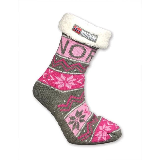Strikket sokk med hvitt fór, Rosa, 6 - 9 - NorwegianStore24