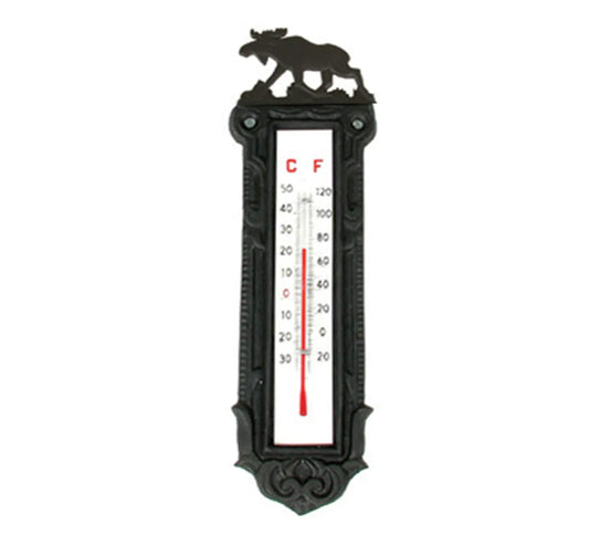Temperature gauge with moose motif, cast iron
