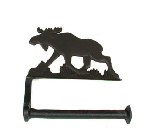 Toilet roll holder with moose motif, cast iron