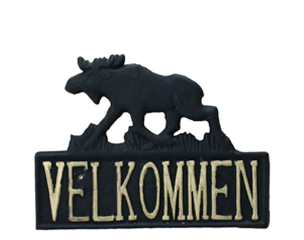 Velkommenskilt med elgmotiv støpejern