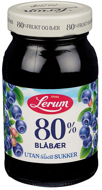 Blåbærsyltetøy U/Sukker 330g Lerum - NorwegianStore24