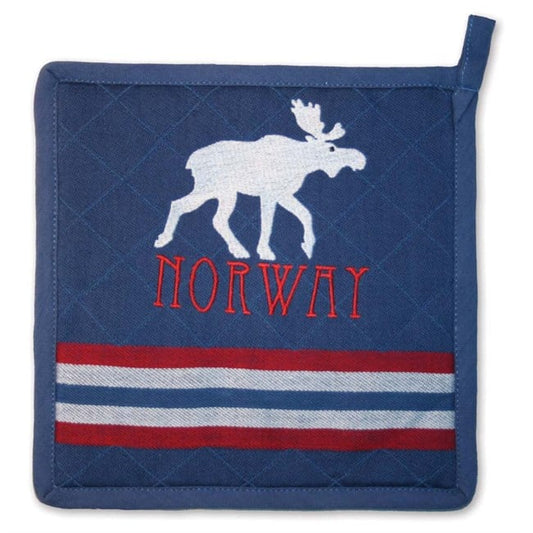 Potholder, blue, embroidered moose