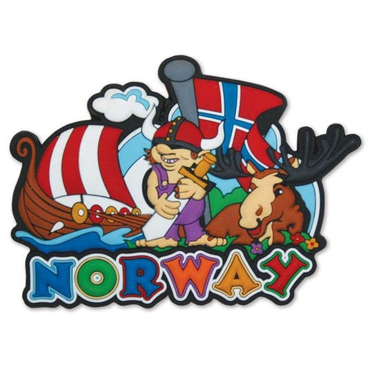 Gummi magnet, troll, vikingskip og elg