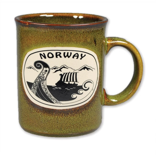 Ceramic mug Viking ship, Green
