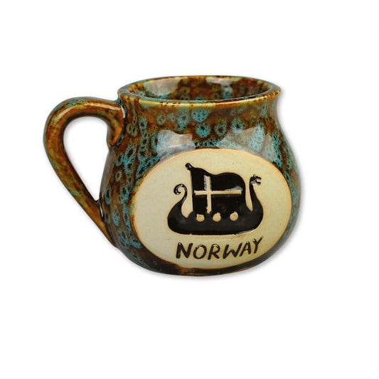 Ceramic teacup, Turquoise/Brown Viking ship