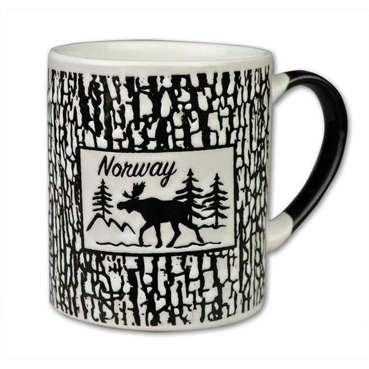 Mug, White/Black Tree Stump, Moose