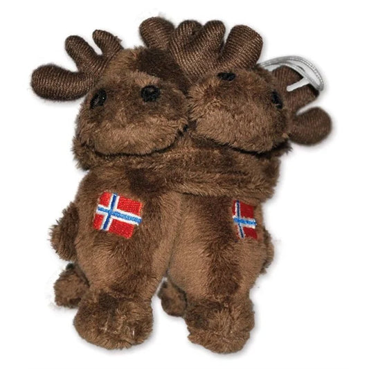 Plush moose couple cuddling