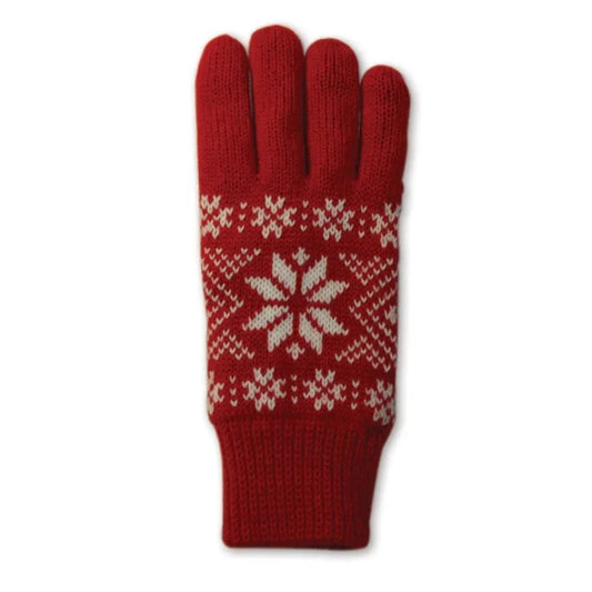 Knitted gloves, red, snowflake