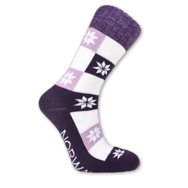 Thick socks with rib top, purple snow, 5.5 - 9