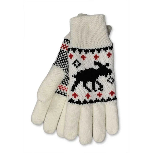Gloves, knitted, white with moose