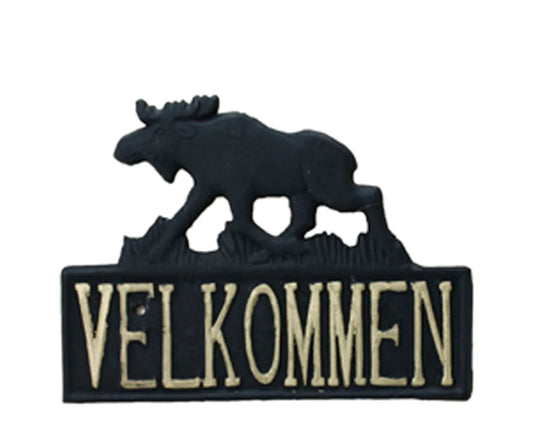 Velkommenskilt med elgmotiv støpejern