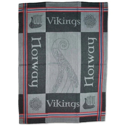 Woven kitchen towel, Viking theme
