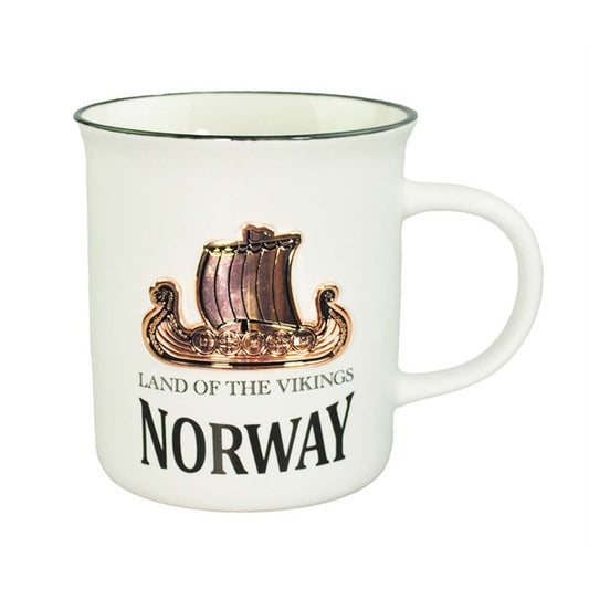 Viking mug, ship, white/copper